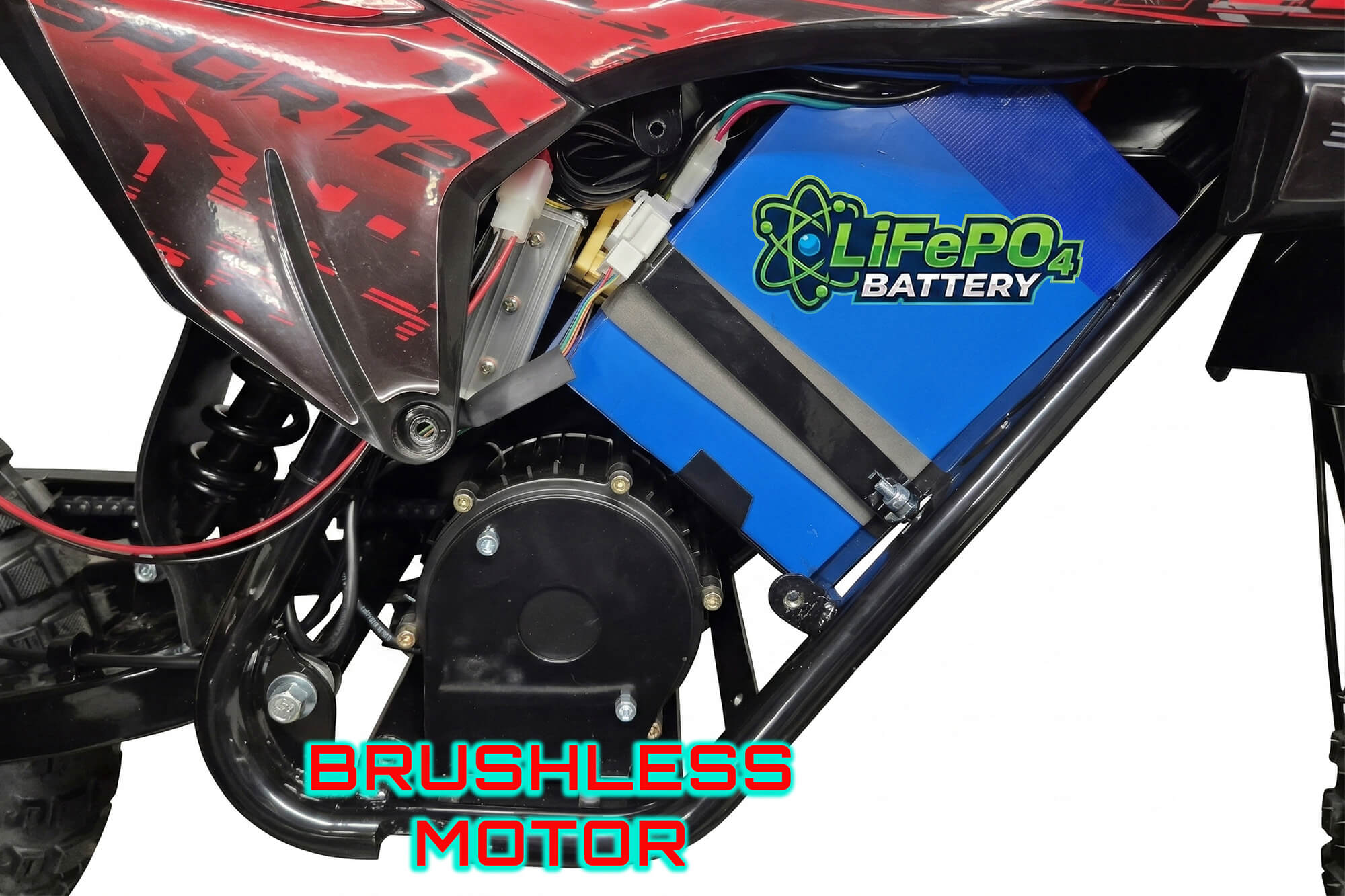 Lithium LiFePo4 battery and brushless motor in electric dirt cross bike Panther 1000W